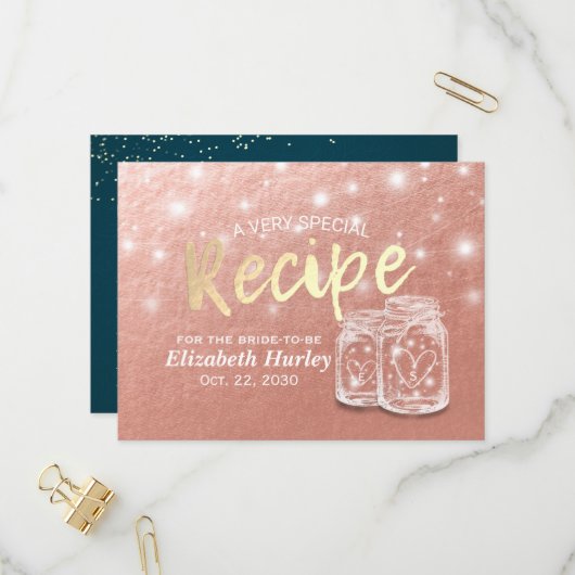 ウェディングシャワー レシピ カップル メイソンジャー ローズゴールド インビテーションポストカード (正面/裏面インサイチュ)