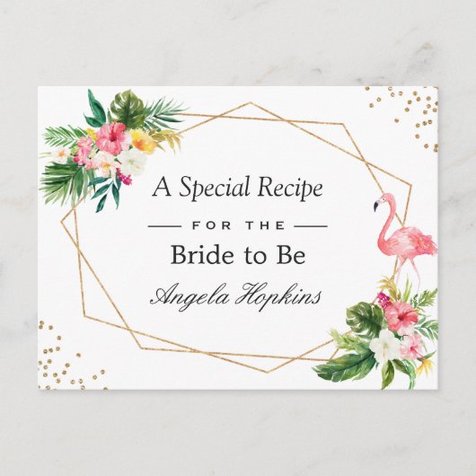 ウェディングシャワー レシピ トロピカル フラミンゴ ルアウ フラワーズ ポストカード (正面)