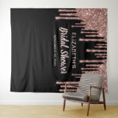 ウェディングシャワー ローズゴールド グリッター パーソナライズ ブラック タペストリー (インサイチュ(横))