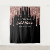 ウェディングシャワー ローズゴールド グリッター パーソナライズ ブラック タペストリー (正面)