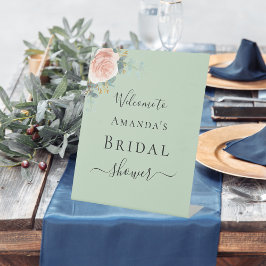 ウェディングシャワー ローズゴールド フラワー サージュグリーン ウェルカム 台座サイン