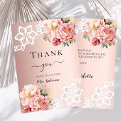ウェディングシャワー ローズゴールド フローラルレース サンクスカード サンキューカード