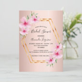 ウェディングシャワー ローズゴールド ブラッシュピンク フラワー ジオ 招待状 (スタンド正面)