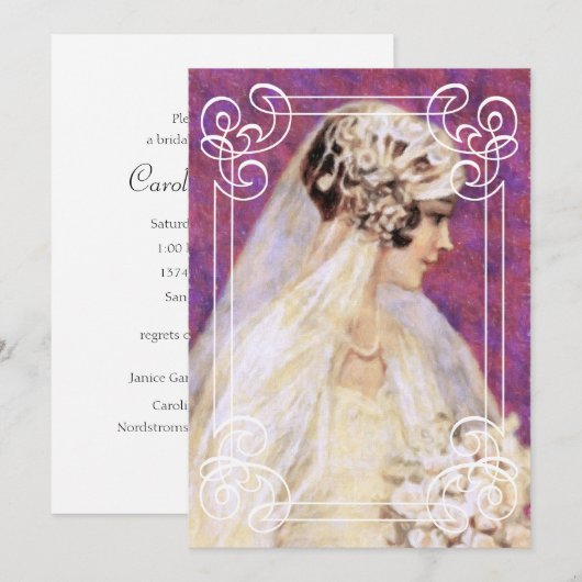 ウェディングシャワー ヴィンテージ花嫁 フレーム付き 招待状 (正面/裏面)