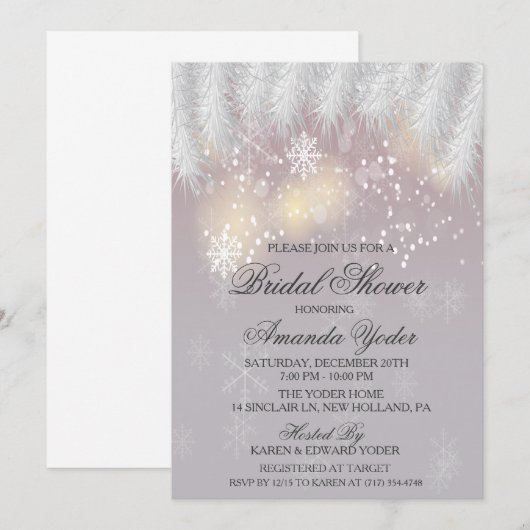 ウェディングシャワー 冬の雪の結晶 招待状 (正面/裏面)