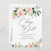 ウェディングシャワー 日程変更 ブッシュピンクの花 ポストカード (正面/裏面)