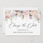 ウェディングシャワー 日程変更 ブッシュピンクの花 招待状 (正面)