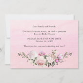 ウェディングシャワー 日程変更 ブッシュピンクの花 招待状 (裏面)