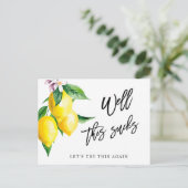 ウェディングシャワー　日程変更　レモン　グリーン ポストカード (スタンド正面)