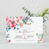 ウェディングシャワー, 水彩ガーデンローズ, 赤オンブレ 招待状 (スタンド正面)