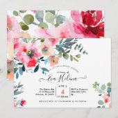 ウェディングシャワー, 水彩ガーデンローズ, 赤オンブレ 招待状 (正面/裏面)