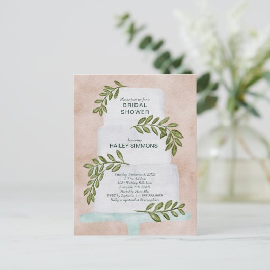 ウェディングシャワー 水彩 ウェディングケーキ 招待状 (スタンド正面)