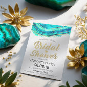 ウェディングシャワー 水彩 ターコイズ & ゴールド アゲートジオード 招待状