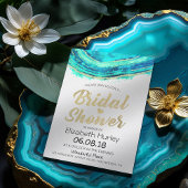 ウェディングシャワー 水彩 ターコイズ & ゴールド アゲートジオード 招待状