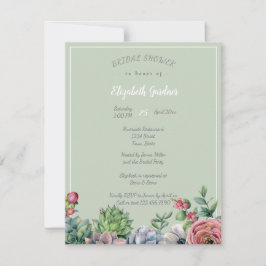 ウェディングシャワー 水彩 ピンク ブルー グリーン 多肉植物 招待状
