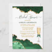 ウェディングシャワー 水彩 緑 大理石 地質 金 招待状 (正面)