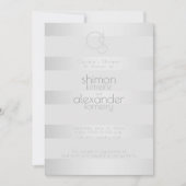 ウェディングシャワー | 発光シルバーストライプモノグラム 招待状 (正面)