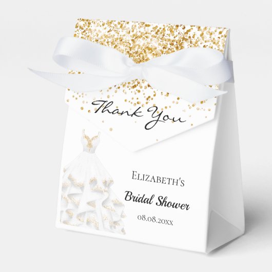 ウェディングシャワー 白金グリッターのドレス ありがとう フェイバーボックス (正面サイド)