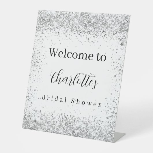 ウェディングシャワー 白銀のコンフェッティスクリプト ウェルカム 台座サイン (正面)
