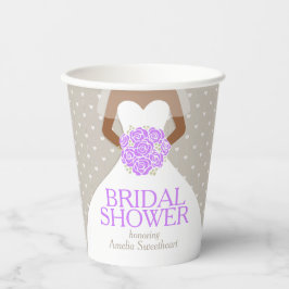 ウェディングシャワー 結婚式 白いドレス 紫のバラ 紙コップ