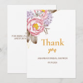 ウェディングシャワー 花束 ユーカリ ローズゴールド ピンク サンキューカード (正面/裏面)