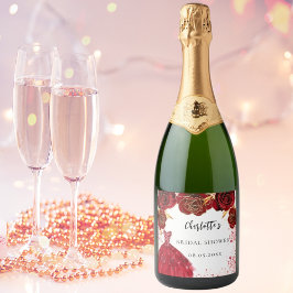 ウェディングシャワー 赤いドレス 白 花 スパークリングワインラベル