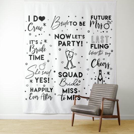 ウェディングシャワー 黒文字 フォトブース 背景 バナー タペストリー (インサイチュ)