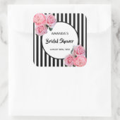 ウェディングシャワー 黒白ストライプ ピンクの花 スクエアシール (バッグ)