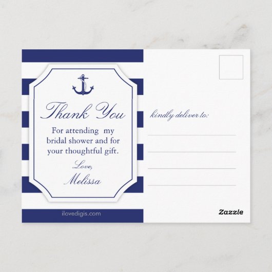 ウェディングシャワー nautical アンカー 花の感謝カード ポストカード (裏面)