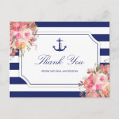 ウェディングシャワー nautical アンカー 花の感謝カード ポストカード (正面)