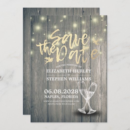 ウェディングシャンパングラスウッドライト セーブザデート (正面/裏面)