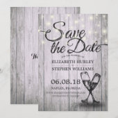 ウェディングシャンパングラスウッドライト セーブザデート (正面/裏面)