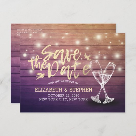 ウェディングシャンパングラスウッドライト 案内ポストカード (正面/裏面)