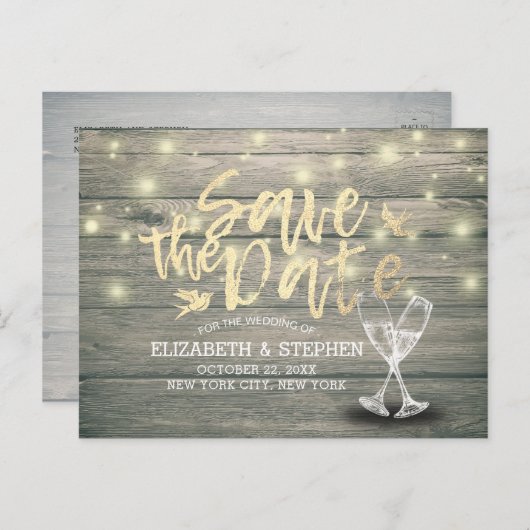 ウェディングシャンパングラスウッドライト 案内ポストカード (正面/裏面)