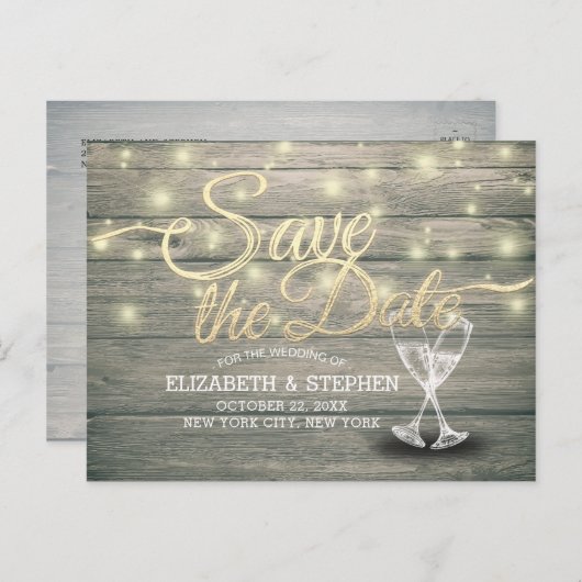 ウェディングシャンパングラスウッドライト 案内ポストカード (正面/裏面)