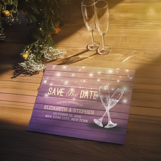 ウェディングシャンパングラスウッドライト 案内ポストカード