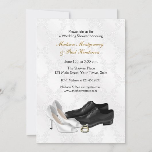 ウェディングシューズ、カップルの結婚前パーティー 招待状 (正面)