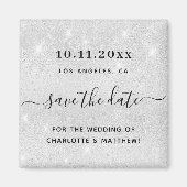 ウェディングシルバーグリッターエレガント・セーブ・ザ・デート マグネット (正面)