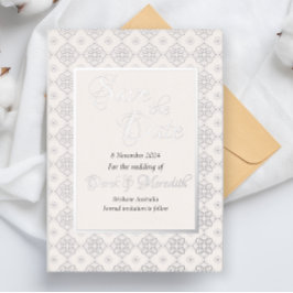 ウェディングシルバーフォイルで日付招待状を保存 箔招待状