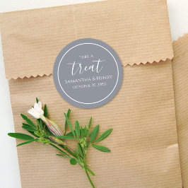 ウェディングシンプルダスティーブルーカリグラフィースクリプトトリート ラウンドシール