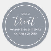 ウェディングシンプルダスティーブルーカリグラフィースクリプトトリート ラウンドシール (正面)