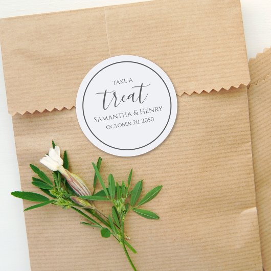 ウェディングシンプルライトブルーカリグラフィースクリプトトリート ラウンドシール