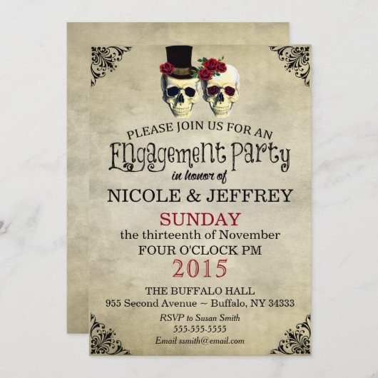 ウェディングスカルドクロエンゲージメントパーティー招待状 招待状 (正面/裏面)