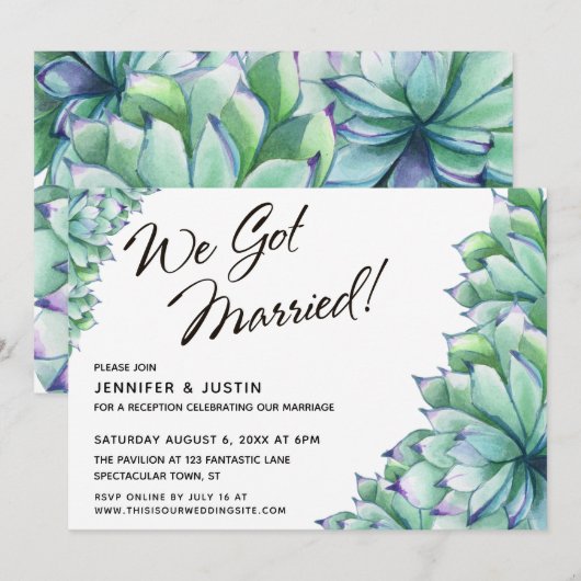 ウェディングスクリプト付　水彩のサボテン 招待状 (正面/裏面)