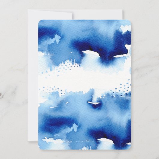 ウェディングスタイリッシュ招待シックな水色ビーチブルー 招待状 (裏面)