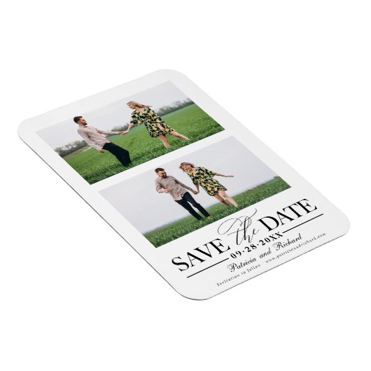 ウェディングスタイリッシュ日付を保存2フォトコラージュ マグネット (右側)