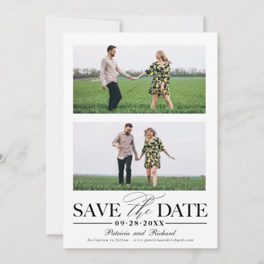 ウェディングスタイリッシュ日付を保存2フォトコラージュ 招待状 (正面)