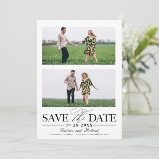 ウェディングスタイリッシュ日付を保存2フォトコラージュ 招待状 (スタンド正面)