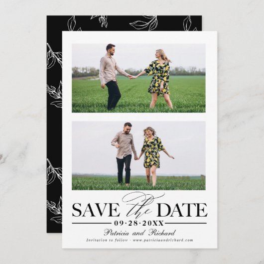 ウェディングスタイリッシュ日付を保存2フォトコラージュ 招待状 (正面/裏面)