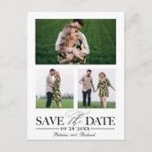 ウェディングスタイリッシュ日付3フォトコラージュを保存 ポストカード (正面)